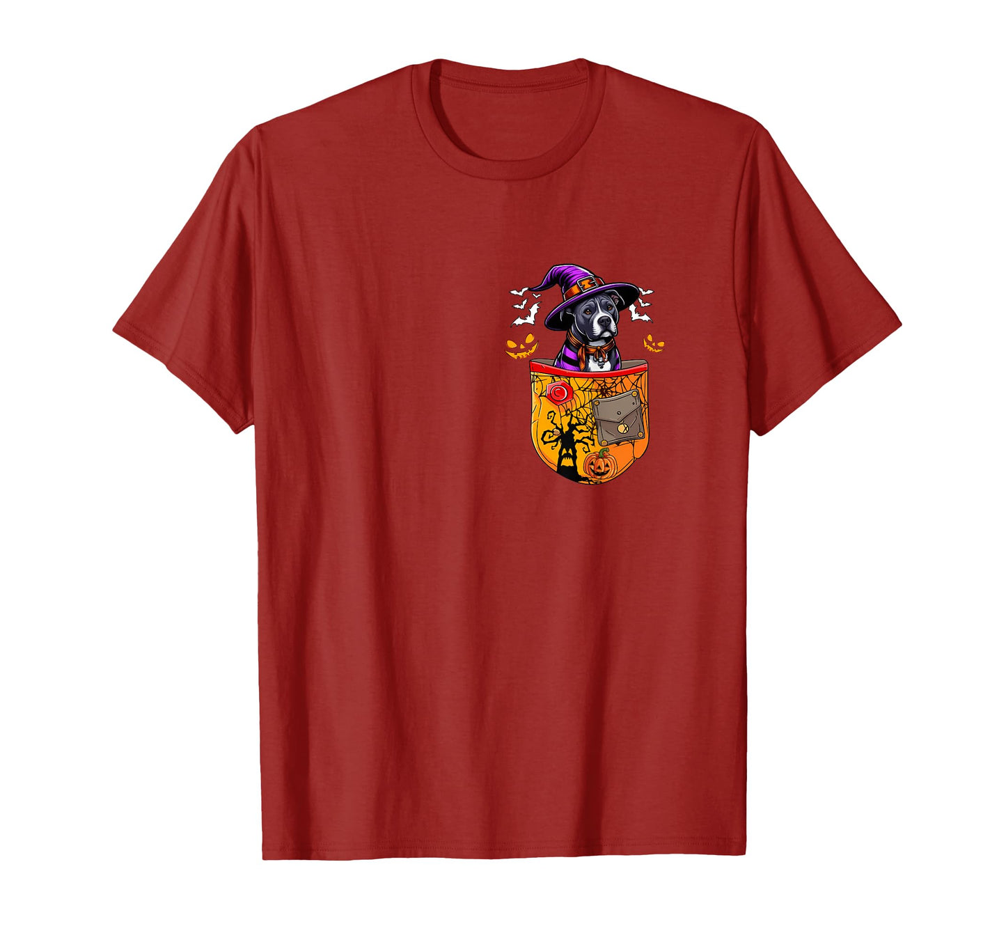 Pit Bull As Witch in Pocket Halloween Dog Owner Family T-Shirt