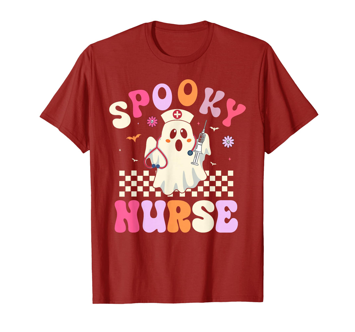 Spooky Nurse Halloween Fall Groovy Nurse Ghost Girls Women T-Shirt