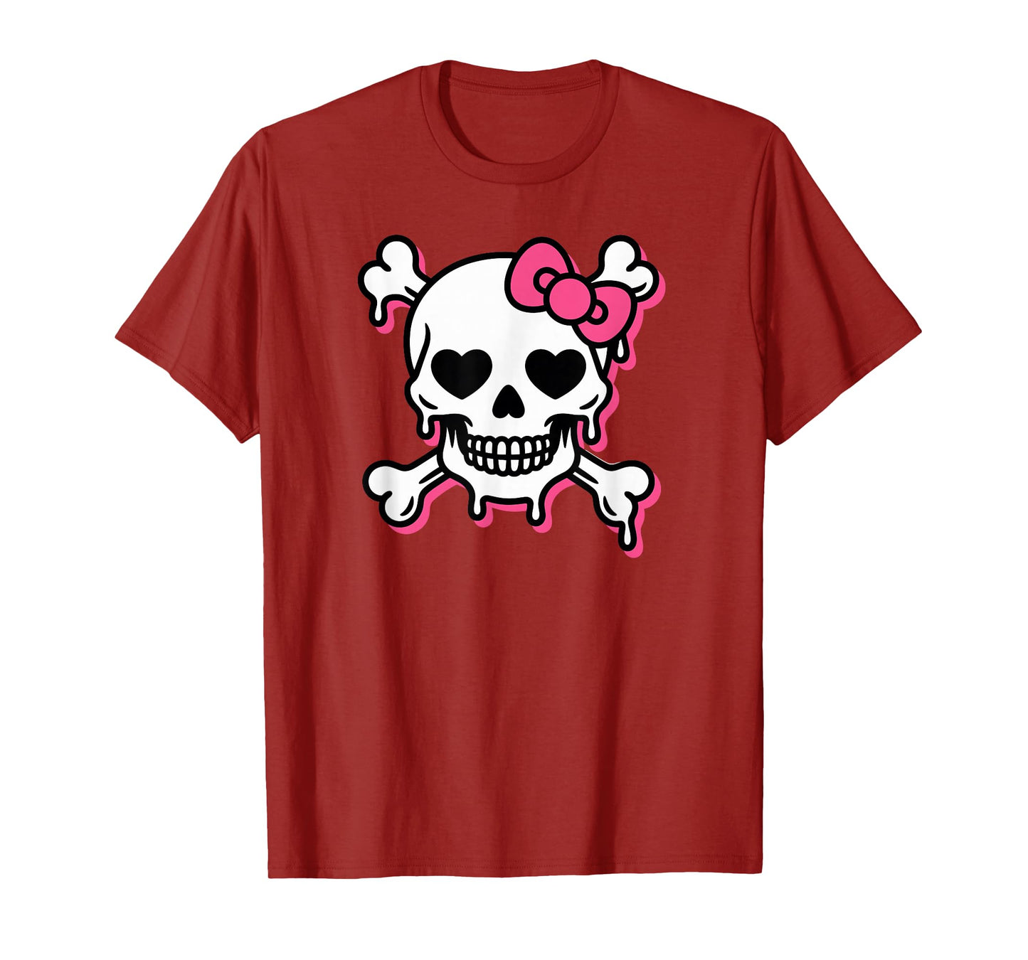 Cute Skull Pink Bow Dripping Crossbone Halloween Women Girls T-Shirt