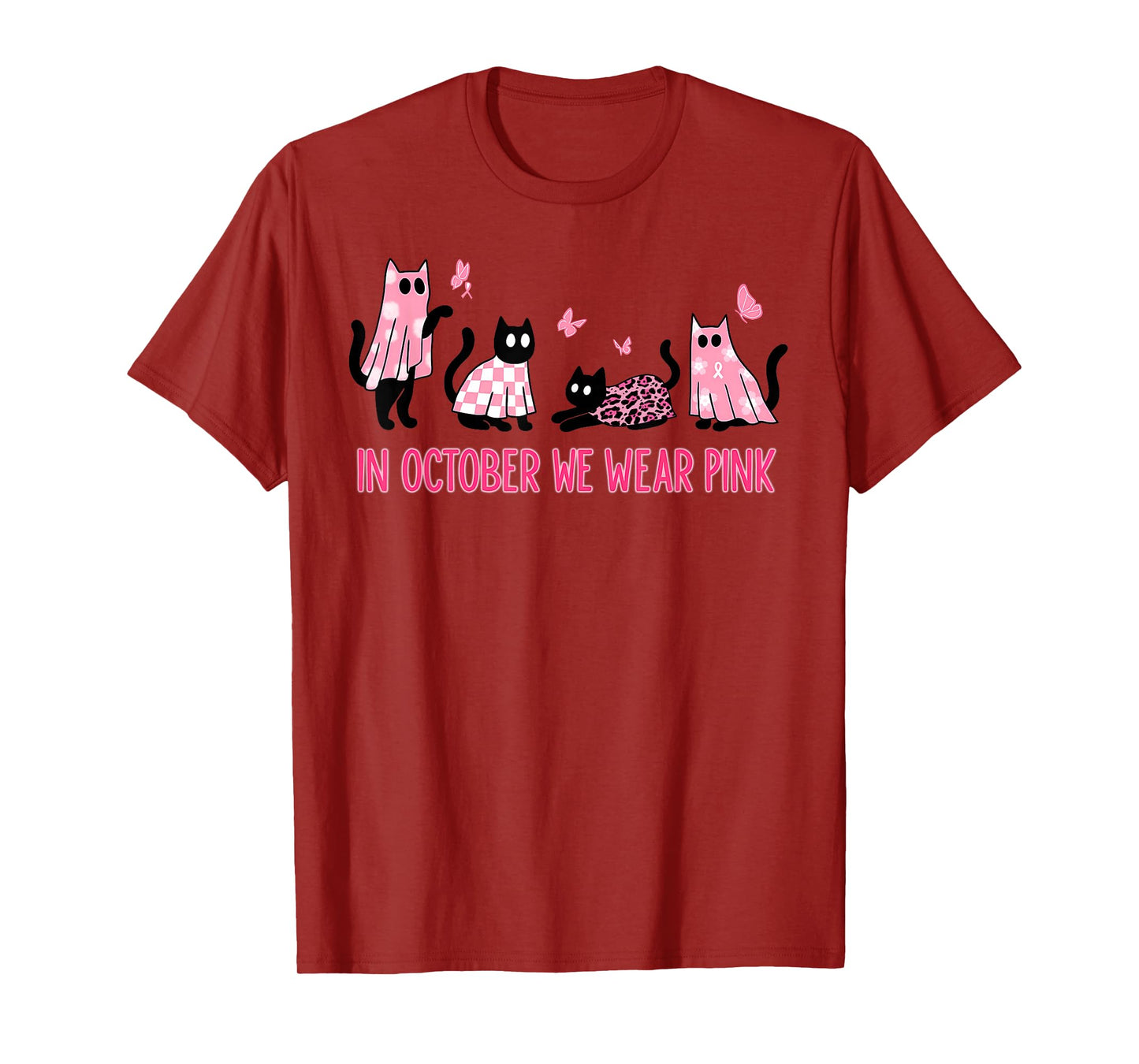 in October We Wear Pink, Cute Ghost Cat Breast Cancer T-Shirt