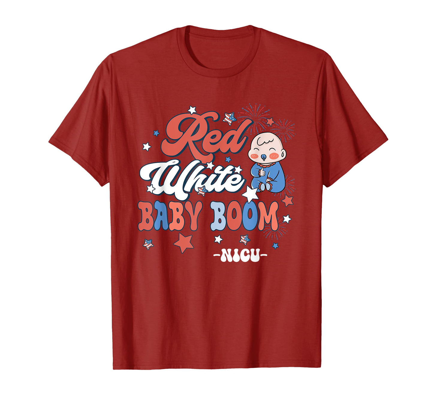 Retro Groovy Red White & Baby Boom NICU Nurse 4th Of July T-Shirt