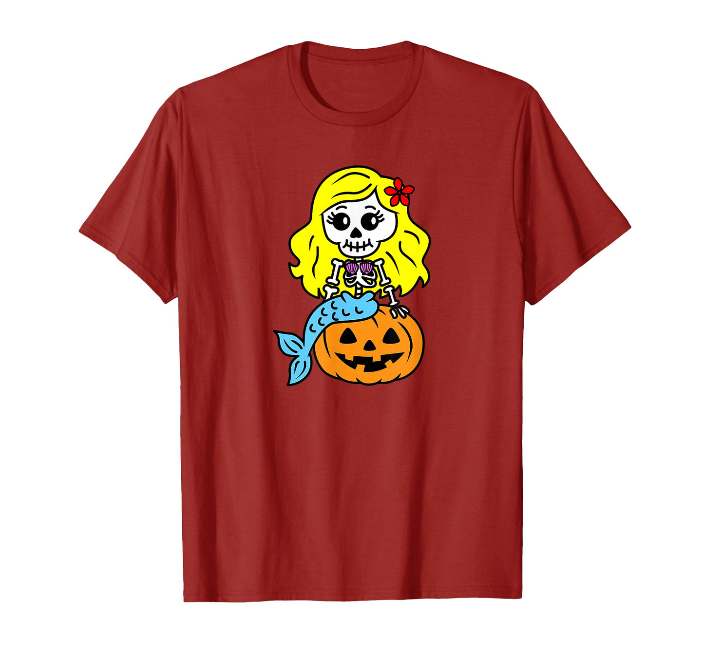 Halloween Mermaid Cute Pumpkin Skeleton T-Shirt
