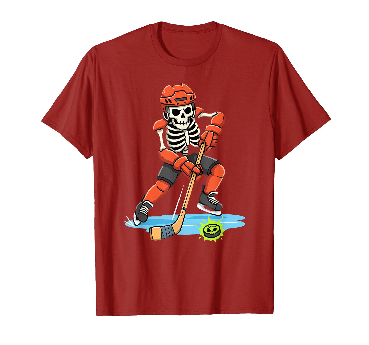Hockey Skeleton Player Skull Ice Rink Halloween T-Shirt