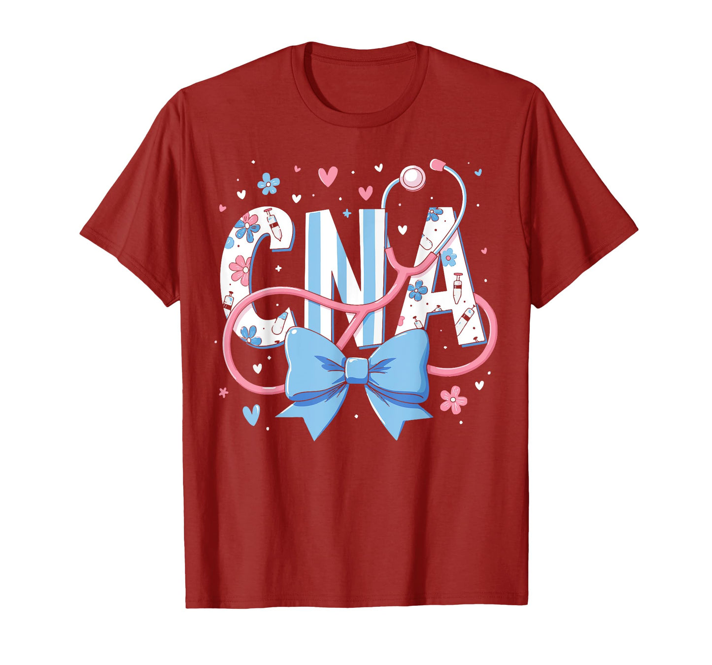 Coquette CNA Nurse Blue Floral Stethoscope Bow Cute Nurse T-Shirt