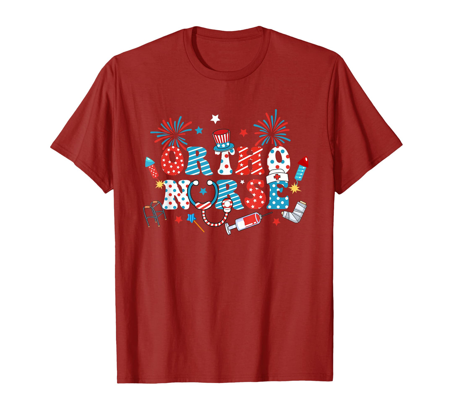 America USA Fireworks Ortho Nurse Happy 4th Of July T-Shirt for Women Men
