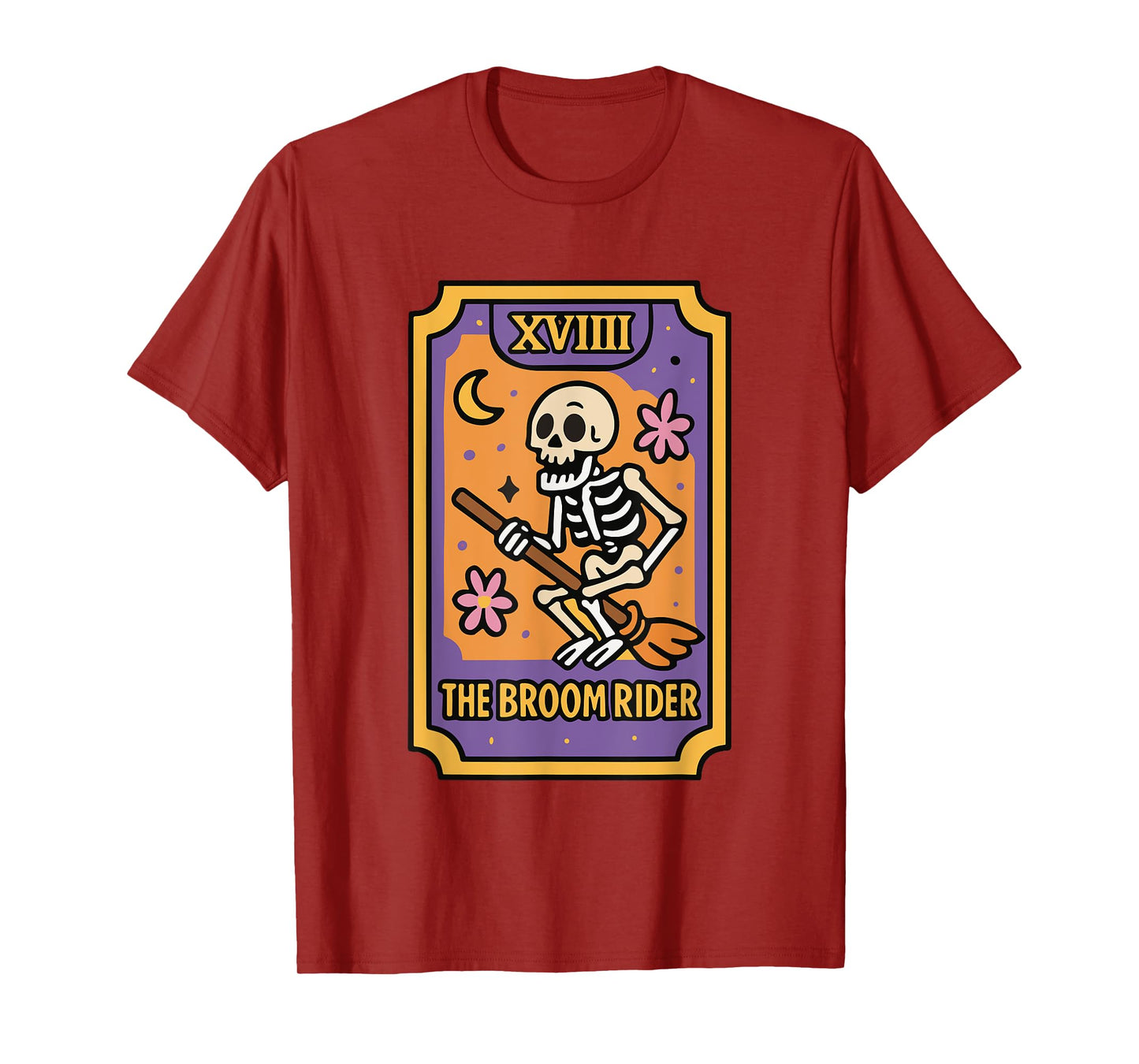 Skeleton Tarot Card The Broom Rider XVIII T-Shirt
