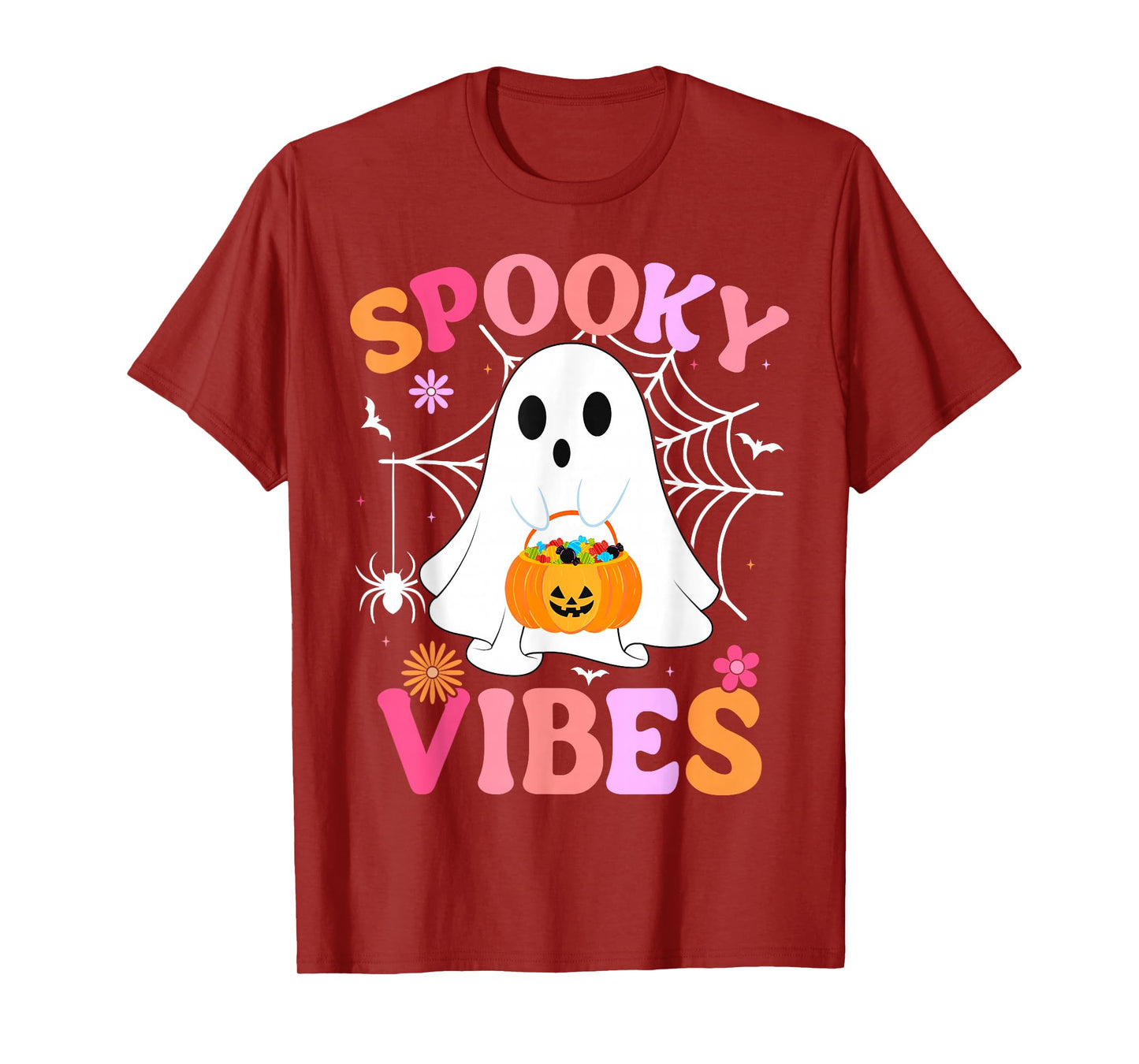 Groovy Spooky Vibes Pumpkin Boo Ghost Halloween T-Shirt