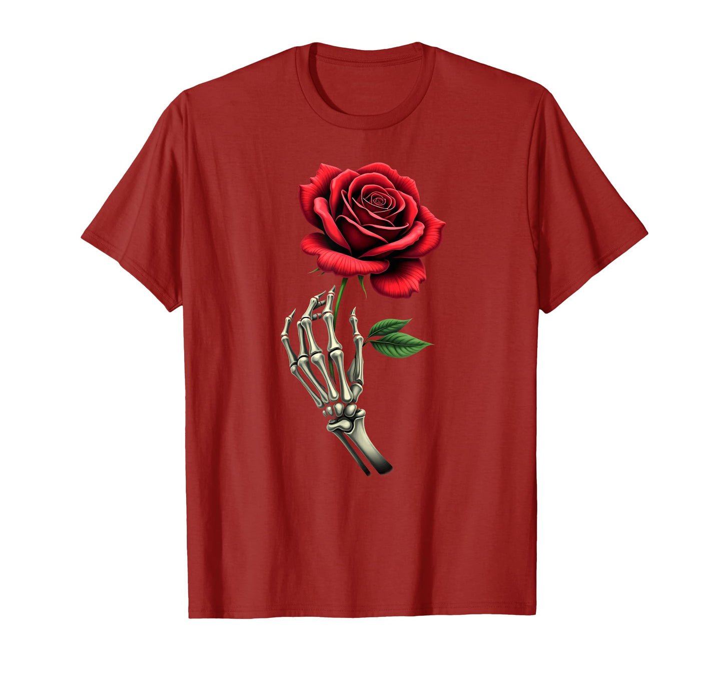 Vintage Skeleton Hand Red Rose Halloween T-Shirt