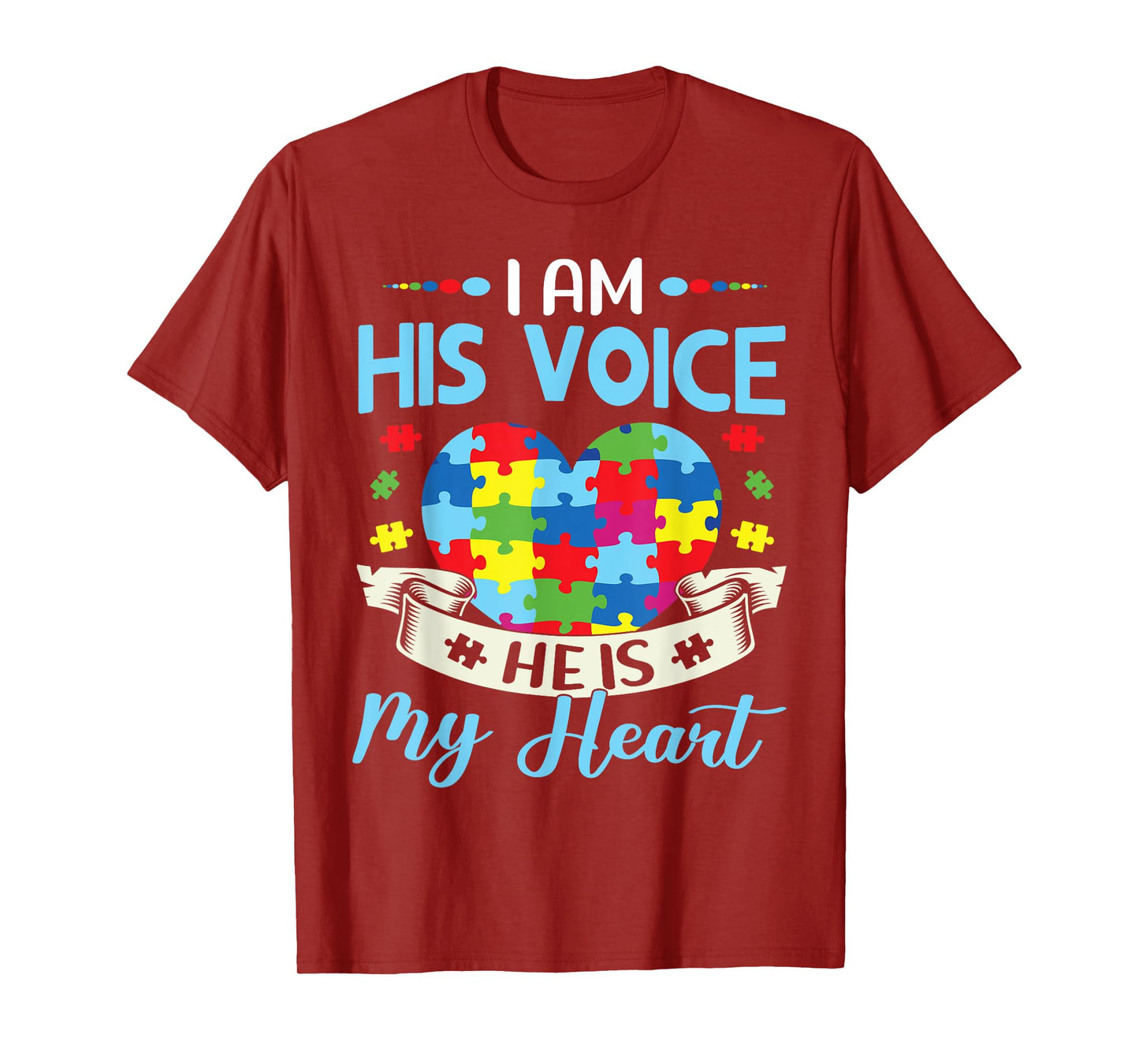 I Am His Voice He Is My Heart Autism Awareness Puzzle Piece T-Shirt