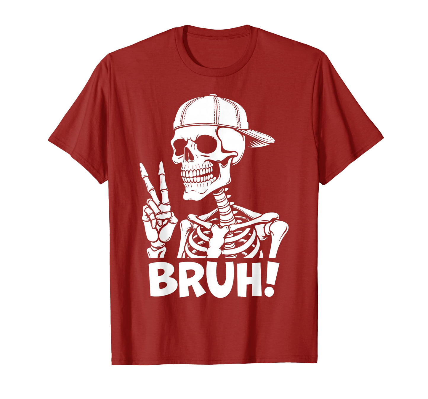 Bruh Skeleton Hand Peace Sign Halloween Skeleton Hand Sign T-Shirt