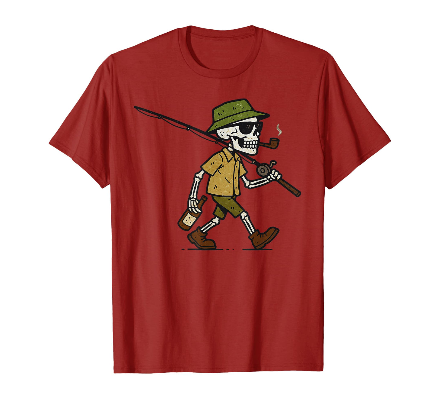 Vintage Halloween Skeleton Fishing Funny Spooky Costume T-Shirt