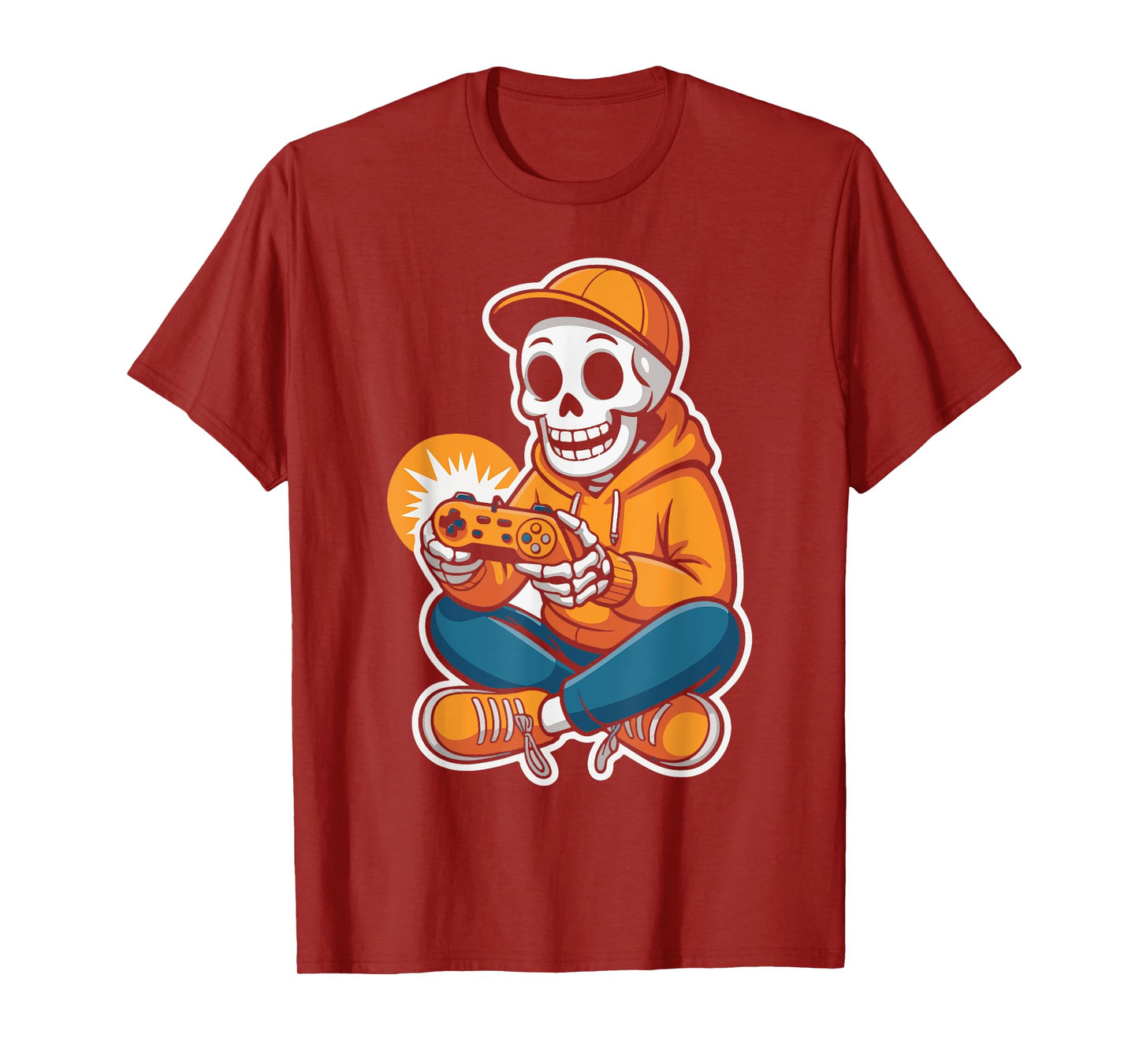 Retro Skeleton Gamer Funny Halloween Boys Kids Gaming Style T-Shirt