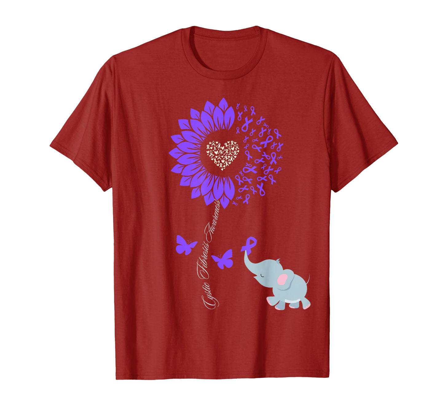 Cystic Fibrosis Awareness Sunflower Elephant Butterfly T-Shirt