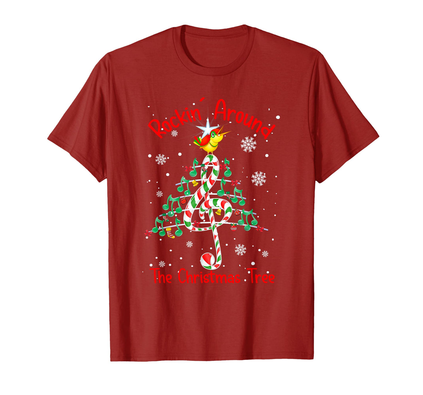 Rockin' Around The Christmas Tree Music Note Music Teacher Men Women T-Shirt
