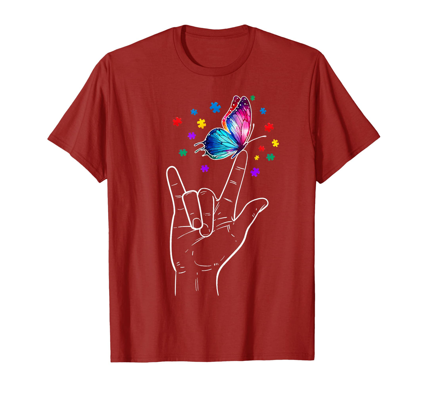 I Love You Hand Sign Language Butterfly Autism Awareness T-Shirt