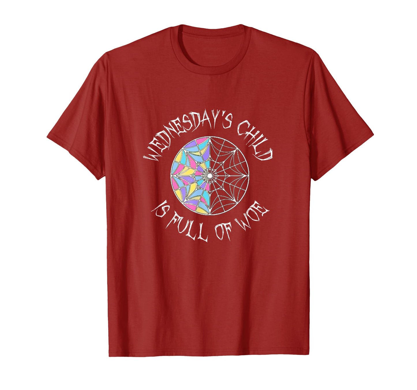 Wednesday's Child is Full of Woe Black Round Colored Window T-Shirt