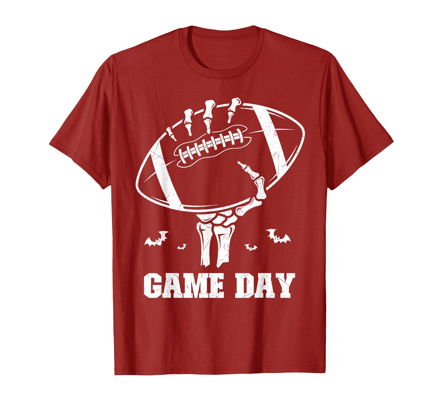 Game Day Skeleton Hand Holding Football Halloween Bats Sport T-Shirt