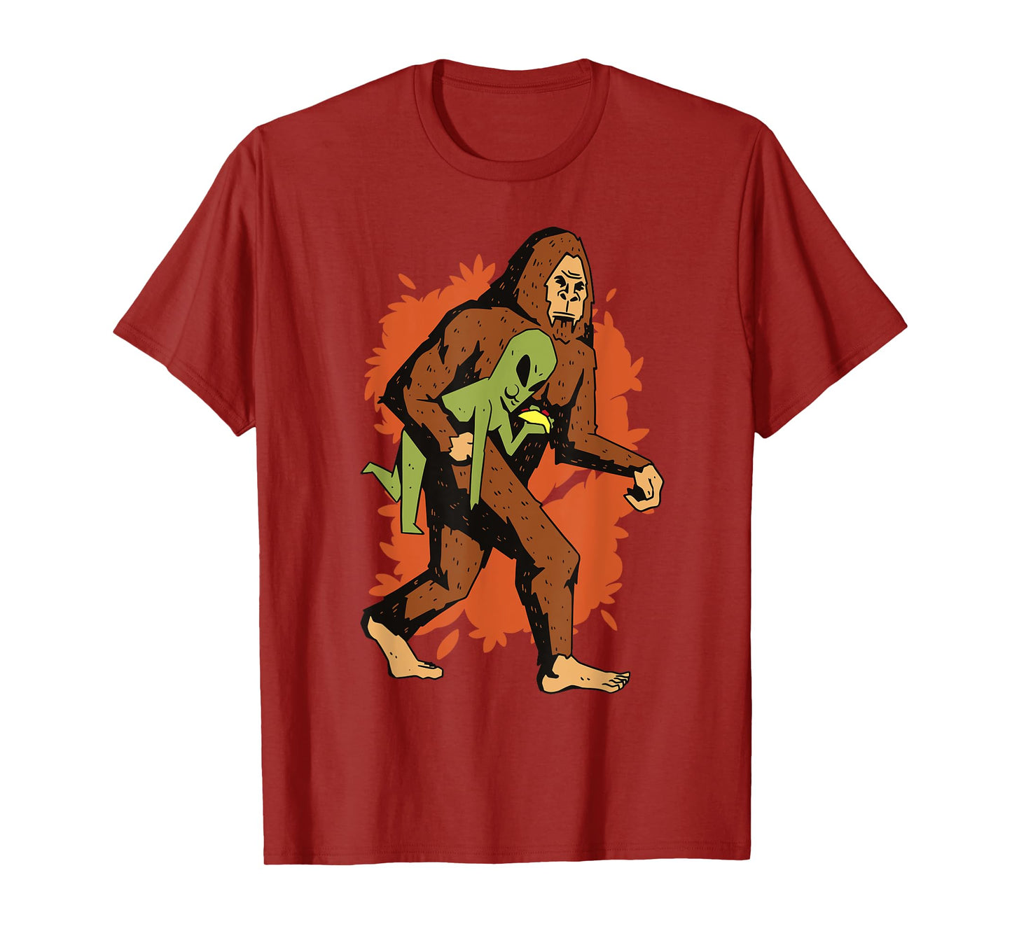 Funny Bigfoot Carrying Alien Eating Taco! Sasquatch Aliens T-Shirt