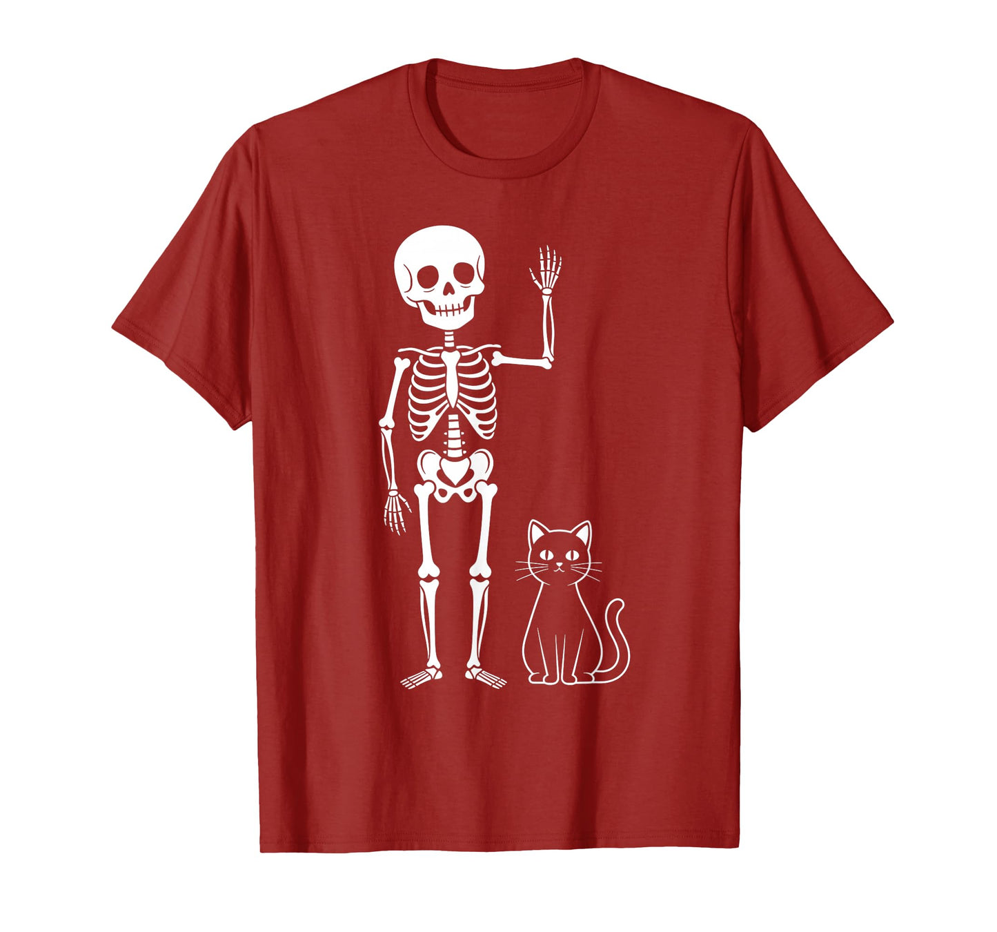 Funny Skeleton and Black Cat Cute Halloween Men Women Boys T-Shirt