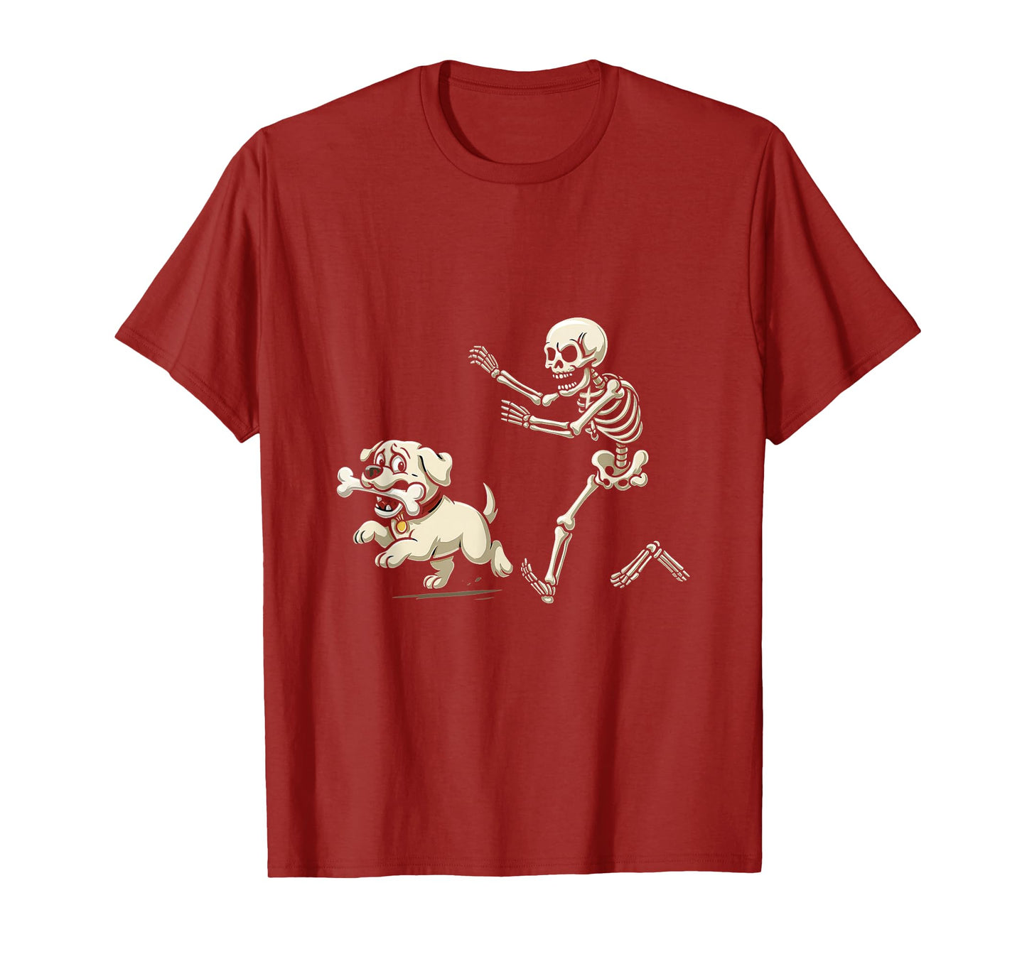 Funny Skeleton Chasing Dog Apparel Men Women Kids T-Shirt