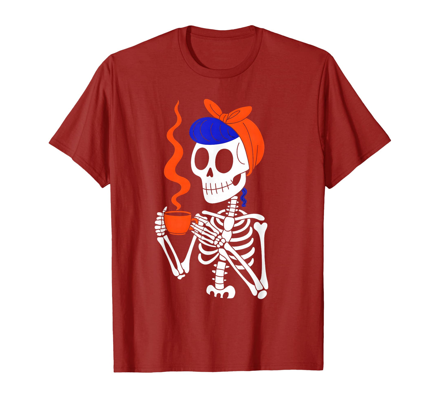 Cute Skeleton Drinking Coffee Funny Halloween Fall Women T-Shirt