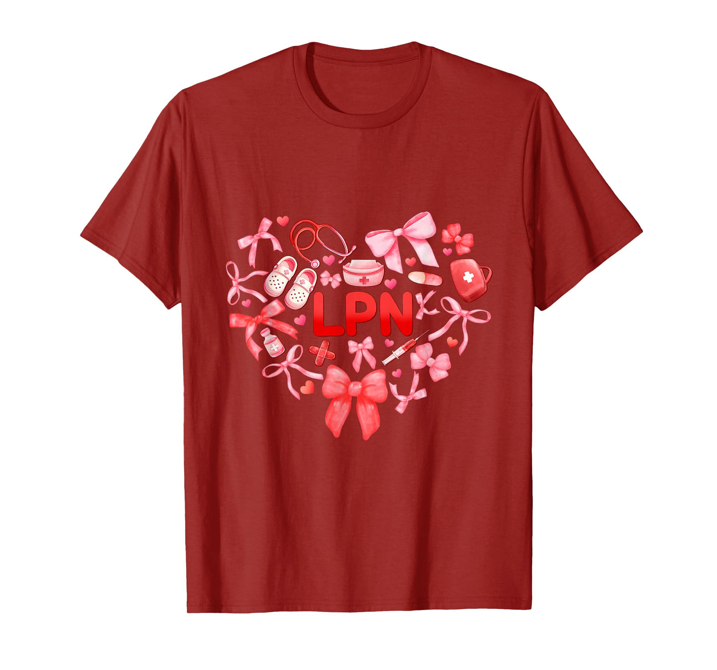 LPN Nurse Heart coquette Bow Valentines day LPN nurse women T-Shirt
