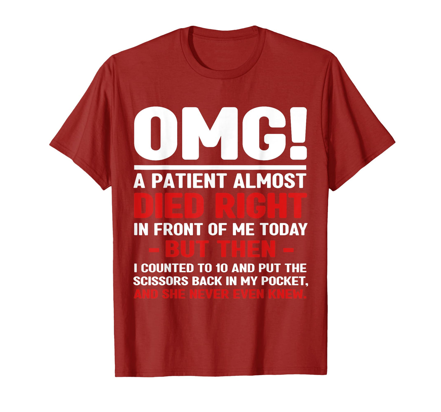 Funny Nurse OMG A Patient Almost Died Sarcastic Nurse Womens T-Shirt