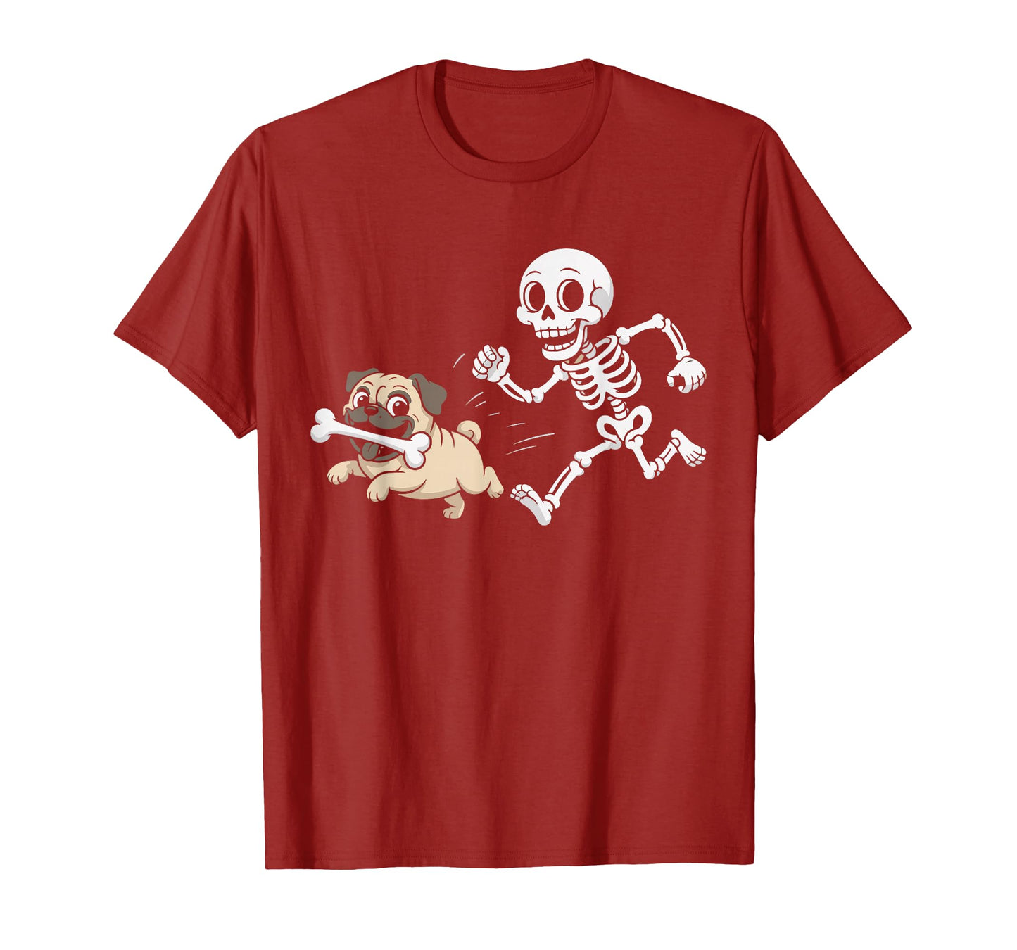Spooky Pug Dog Steals Skeleton Bone Funny Halloween Men Boys T-Shirt