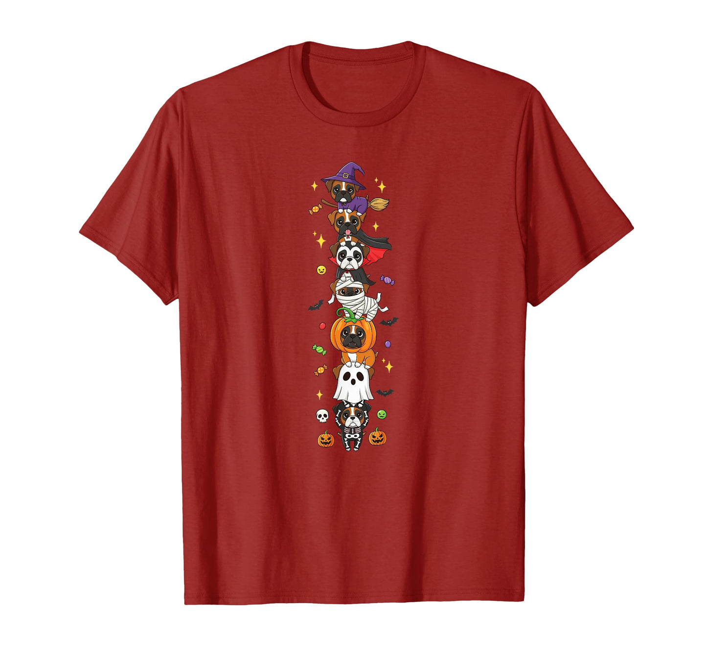Boxer Dog Witch Vampire Ghost Halloween Kids Mens Womens T-Shirt