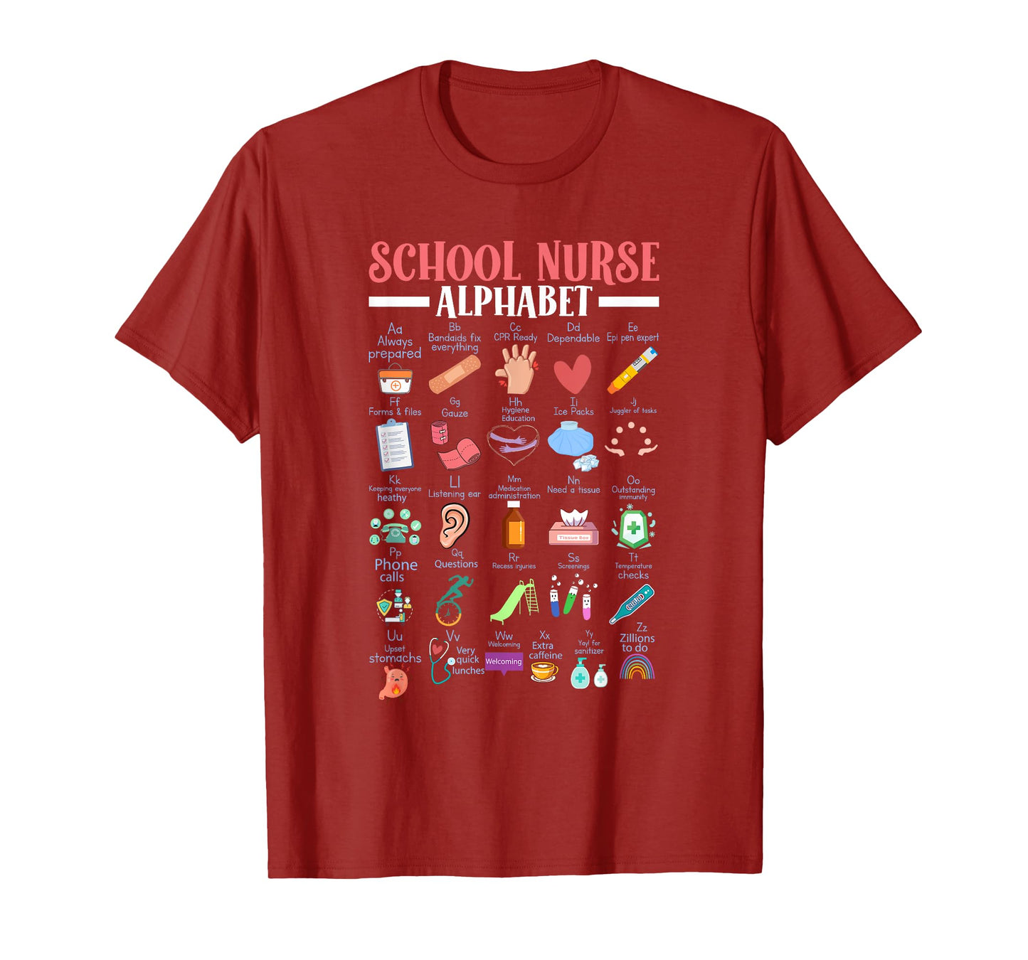 ABC School Nurse Alphabet Student Teacher Health Worker T-Shirt
