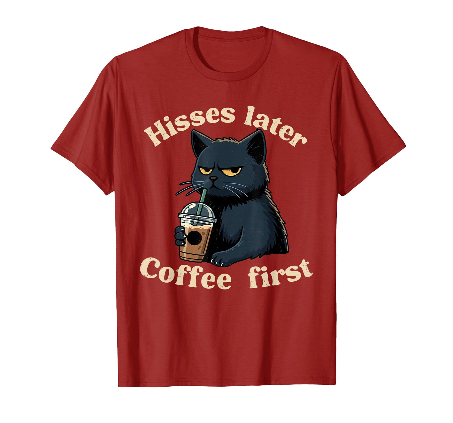 Coffee First Halloween Funny Black Cat Caffeine Lover T-Shirt