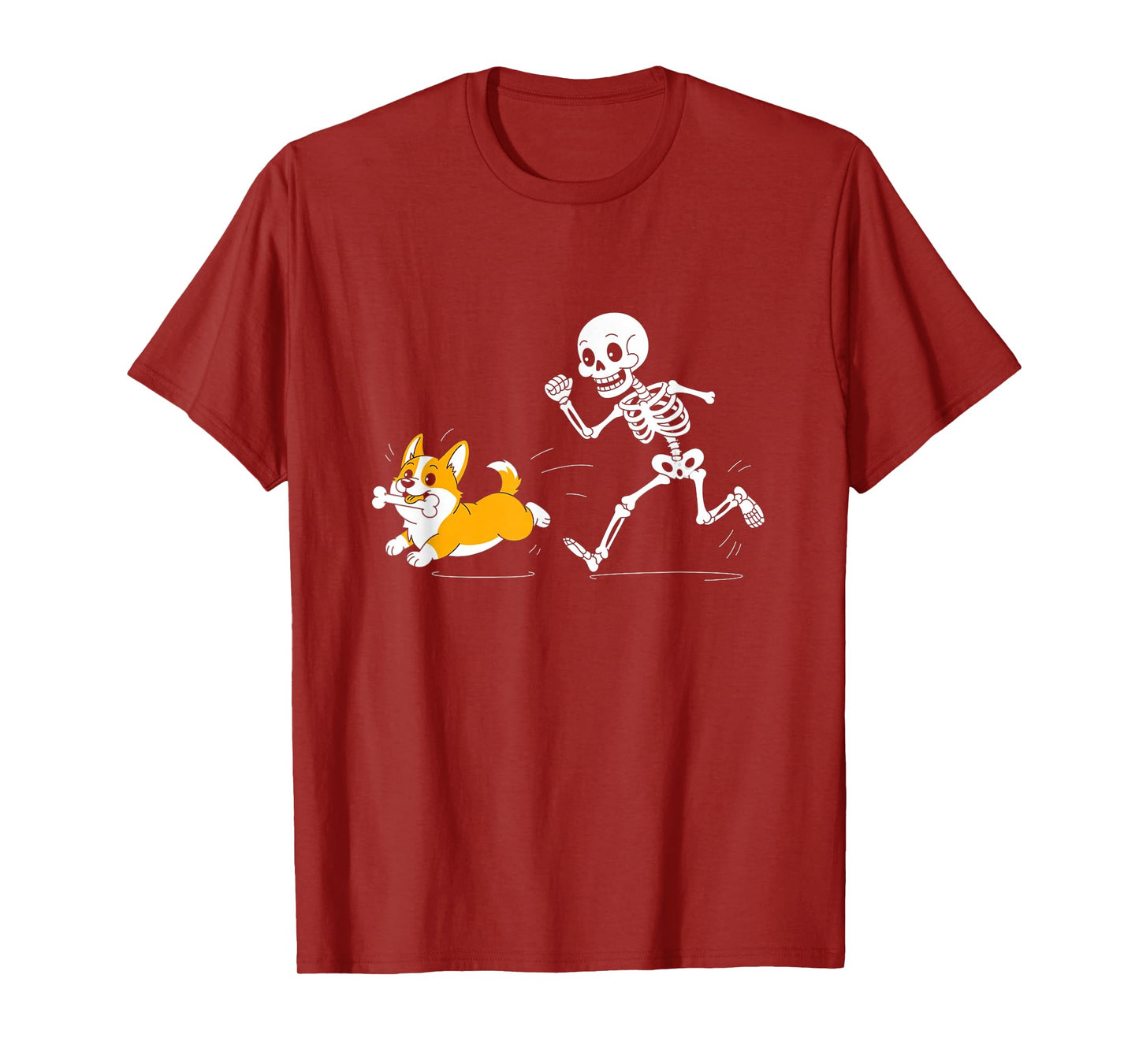 Funny Skeleton Chasing Corgi Halloween Dog Mom Pet Lover T-Shirt