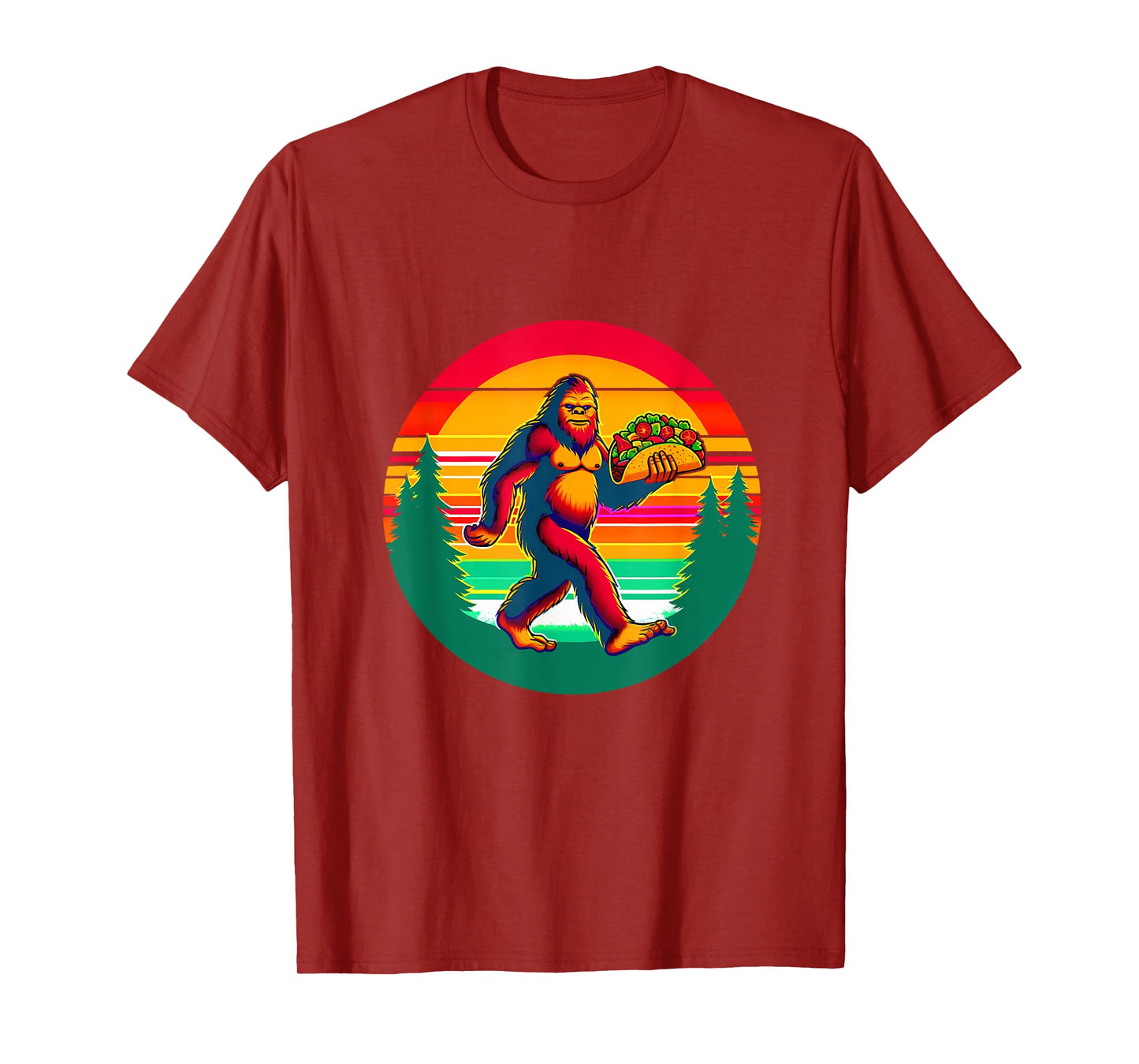 Funny Vintage Big Foot aka Sasquatch Holding a Taco T-Shirt