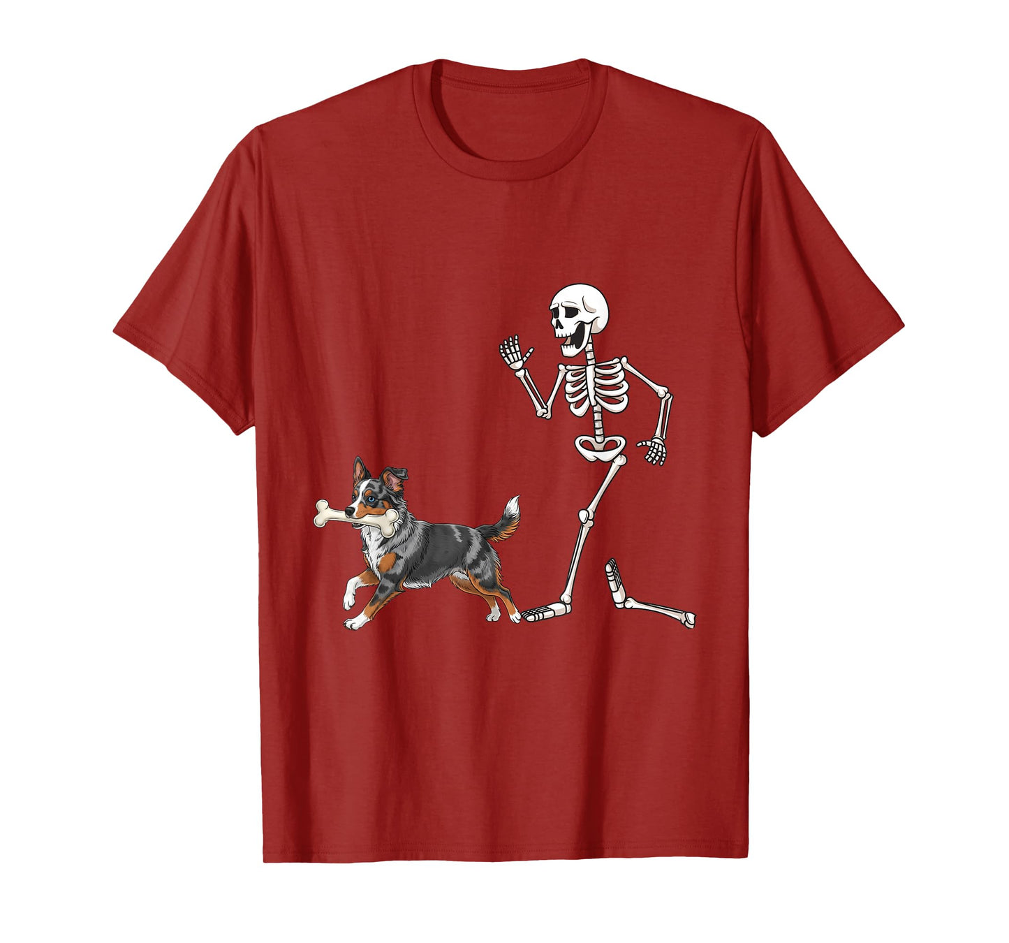 Funny Halloween Miniature American Shepherd and Skeleton T-Shirt
