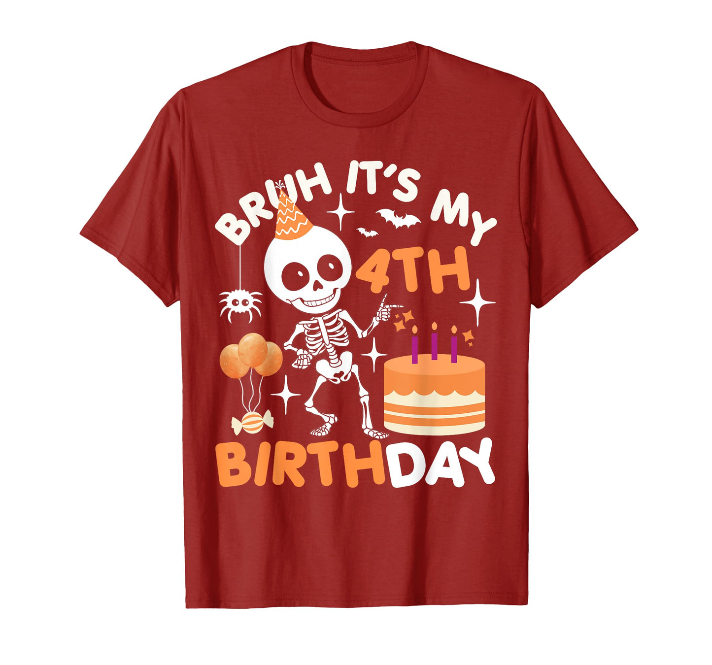 Funny Halloween Birthday Skeleton, Bruh It's My 4th Birthday T-Shirt