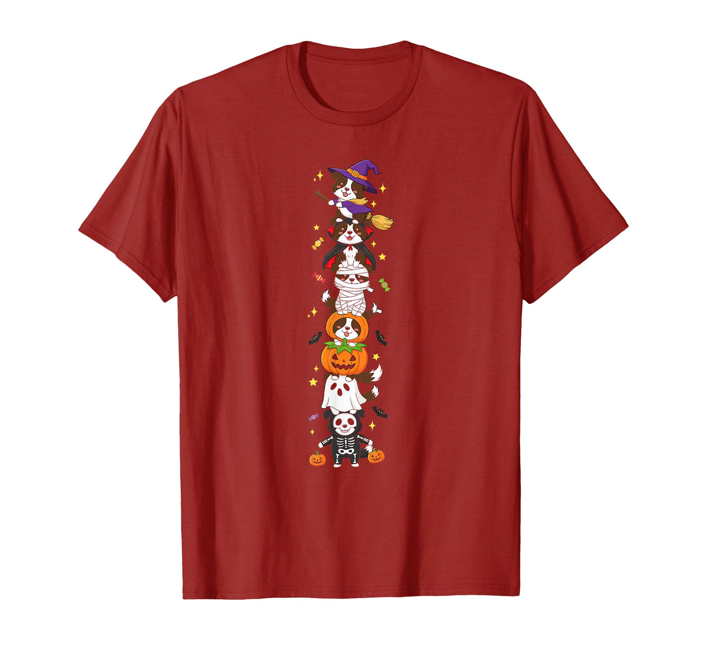 Border Collie Witch Vampire Ghost Halloween Kids Mens Womens T-Shirt