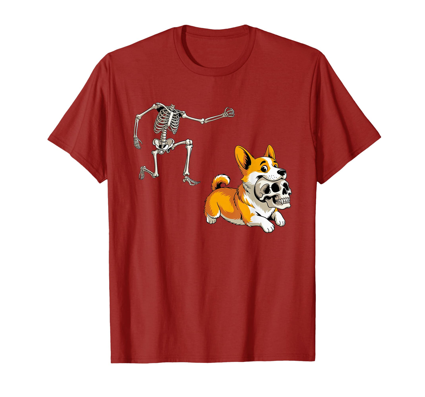 Funny Skeleton Chasing Corgi Halloween Dog Mom Pet Lover T-Shirt