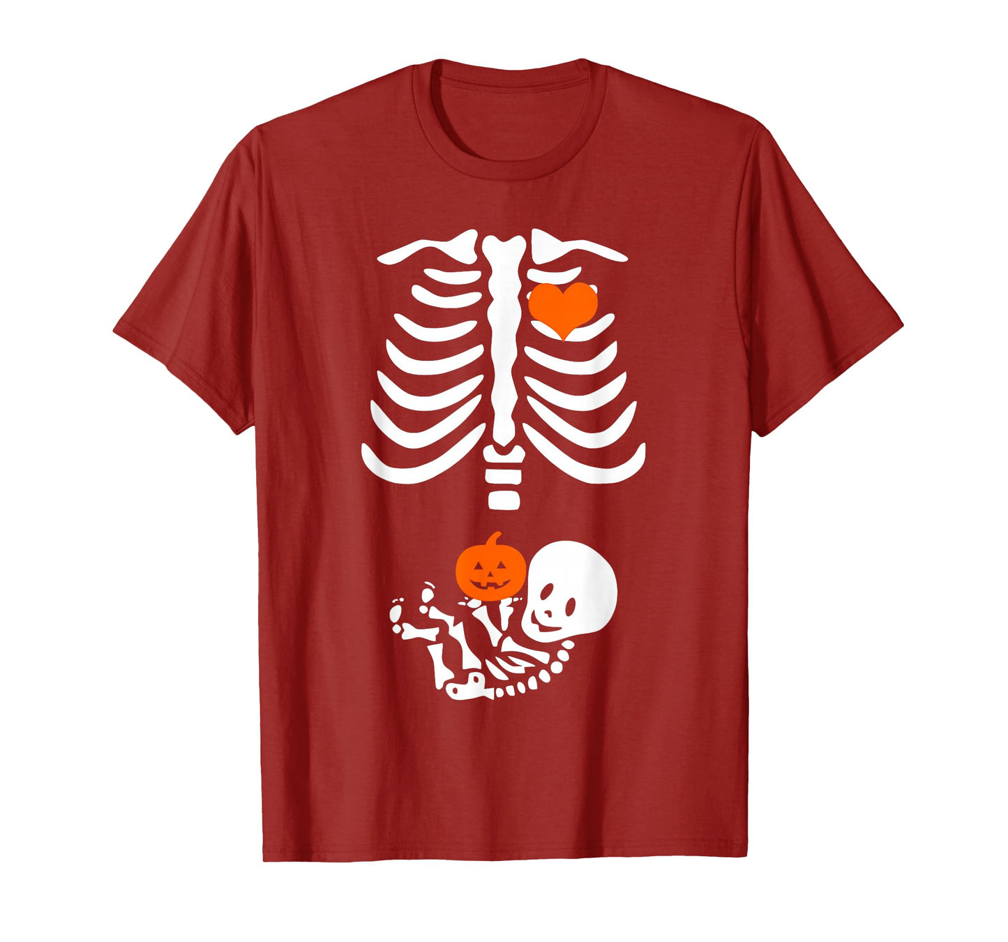 Halloween Skeleton Baby Rib Cage Maternity Pregnant Pumpkin T-Shirt