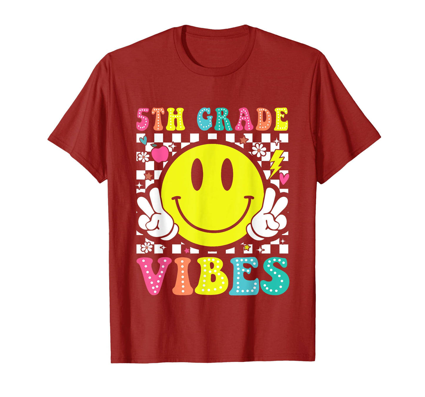 5th Grade Vibes Teacher Kids Retro Smile Face Back To School T-Shirt
