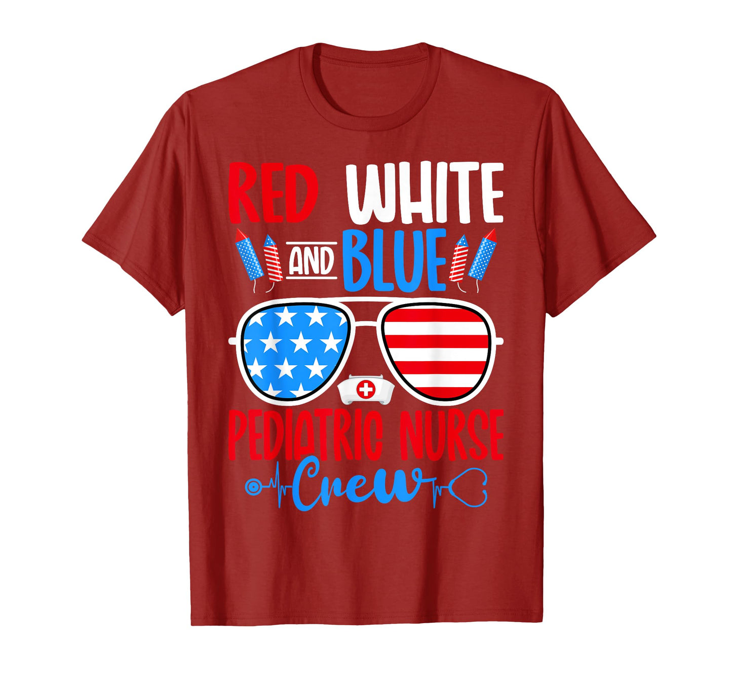 Red White Blue Pediatric Nurse Crew USA Flag 4th of July T-Shirt