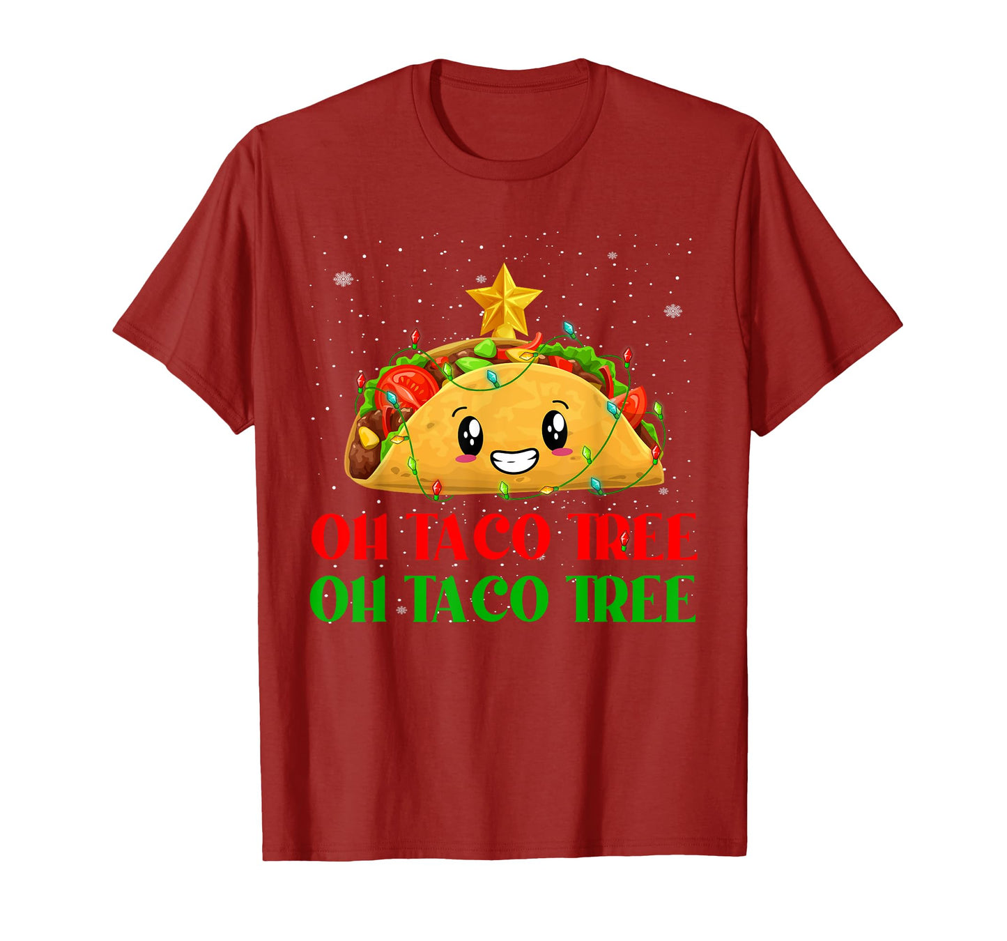 Funny Oh Taco Tree Mexican Tacos Christmas Tree Lights Xmas T-Shirt