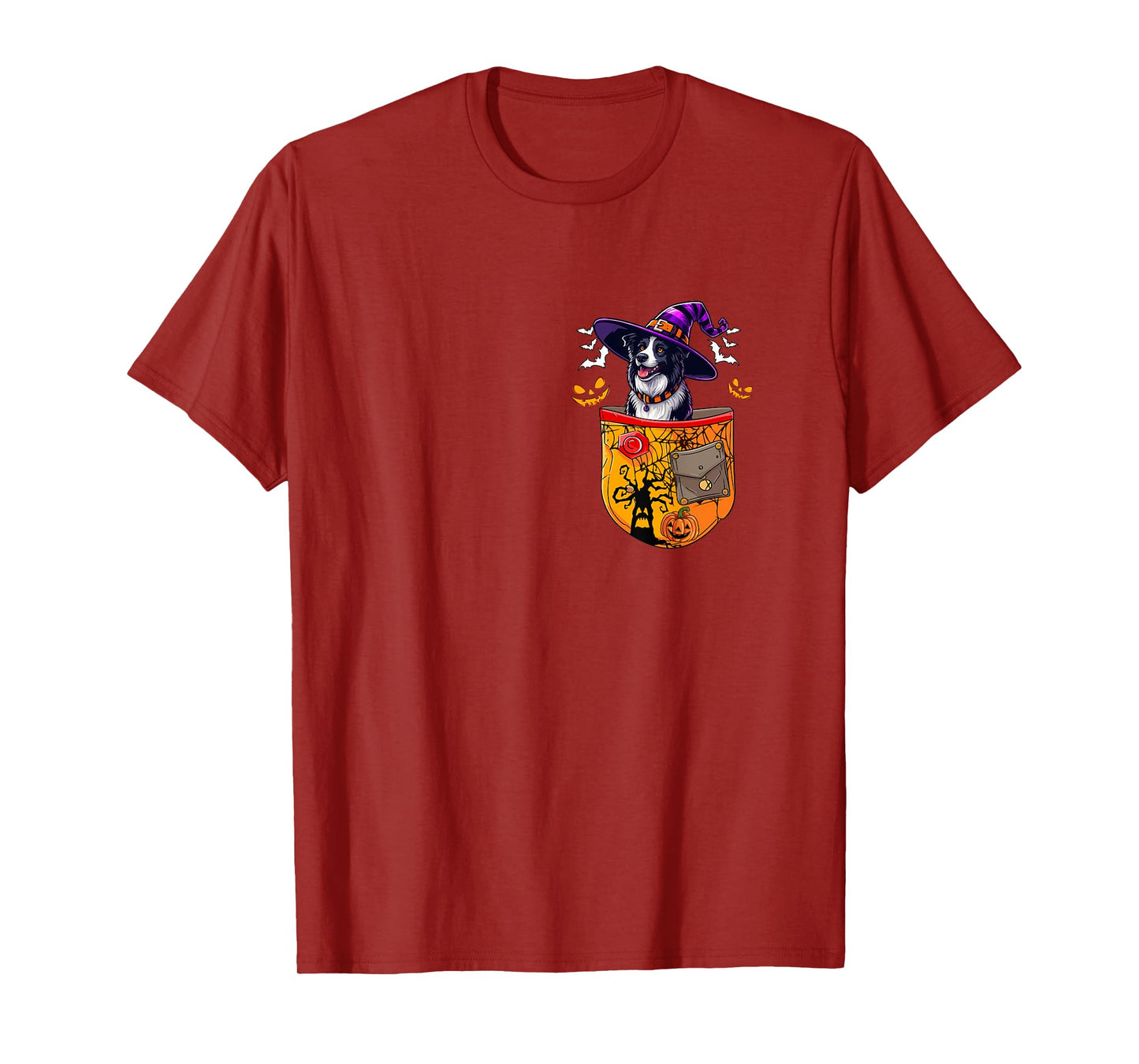 Border Collie As Witch in Pocket Halloween Dog Owner Family T-Shirt