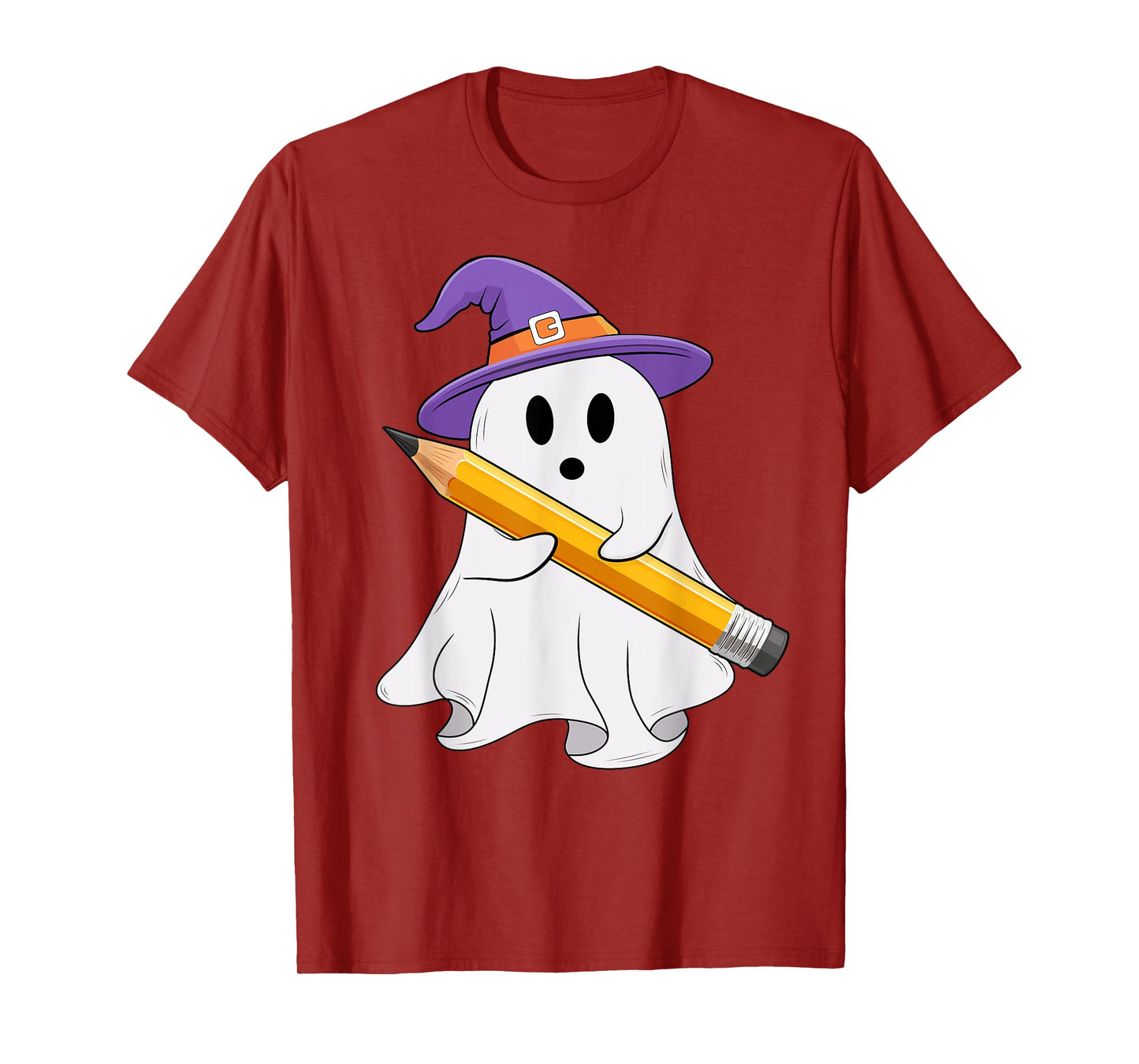 Ghost Holding A Pencil Halloween Costume Spooky Teacher Kids T-Shirt