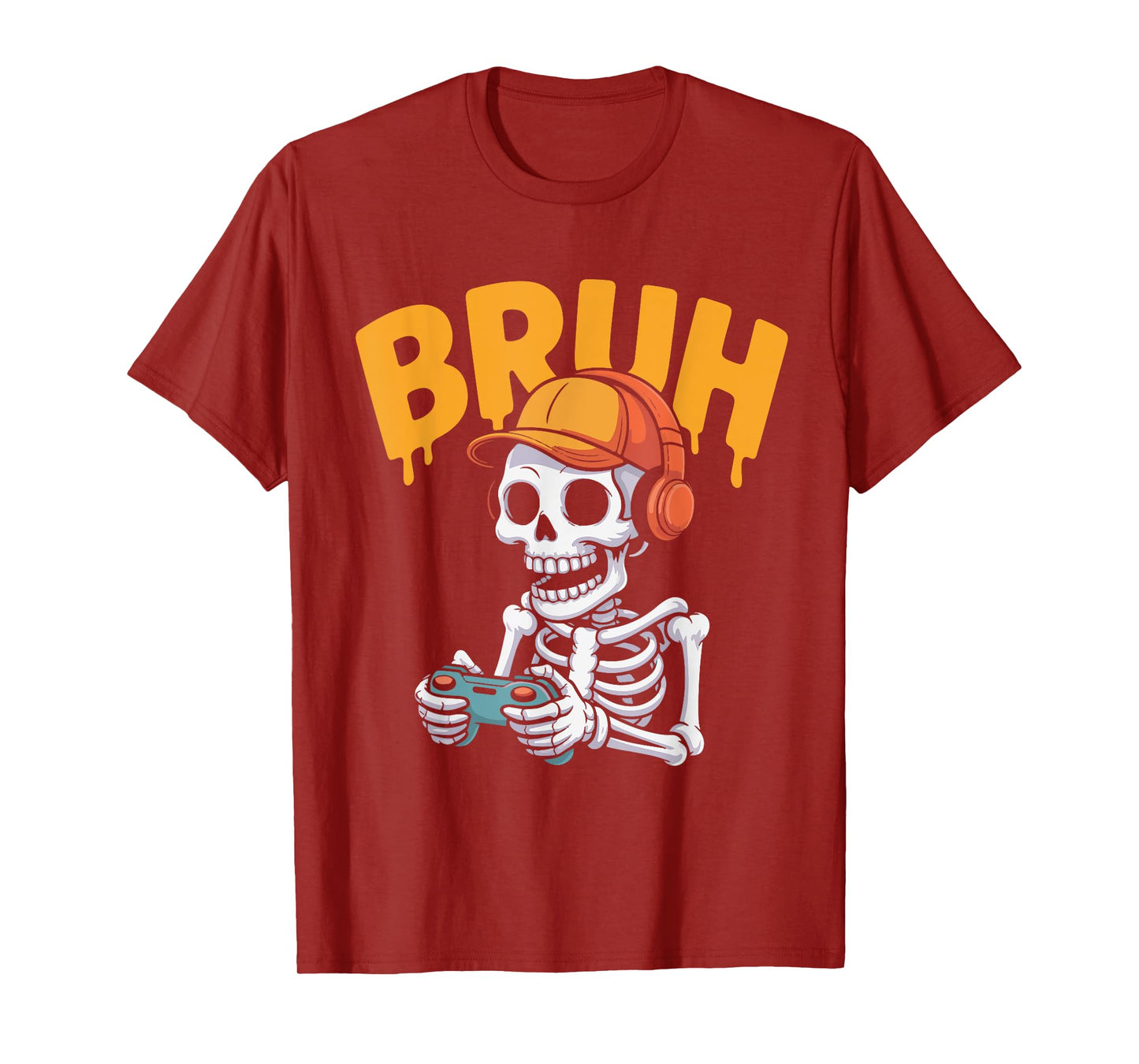 Bruh Halloween Boys Kids Gamer Mens Skeleton Video Gaming T-Shirt