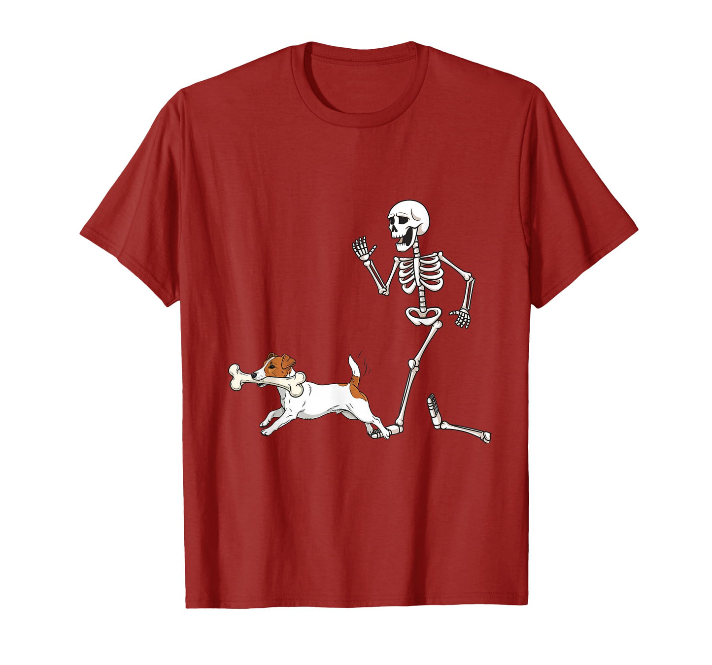 Funny Halloween Russell Terrier and Skeleton T-Shirt