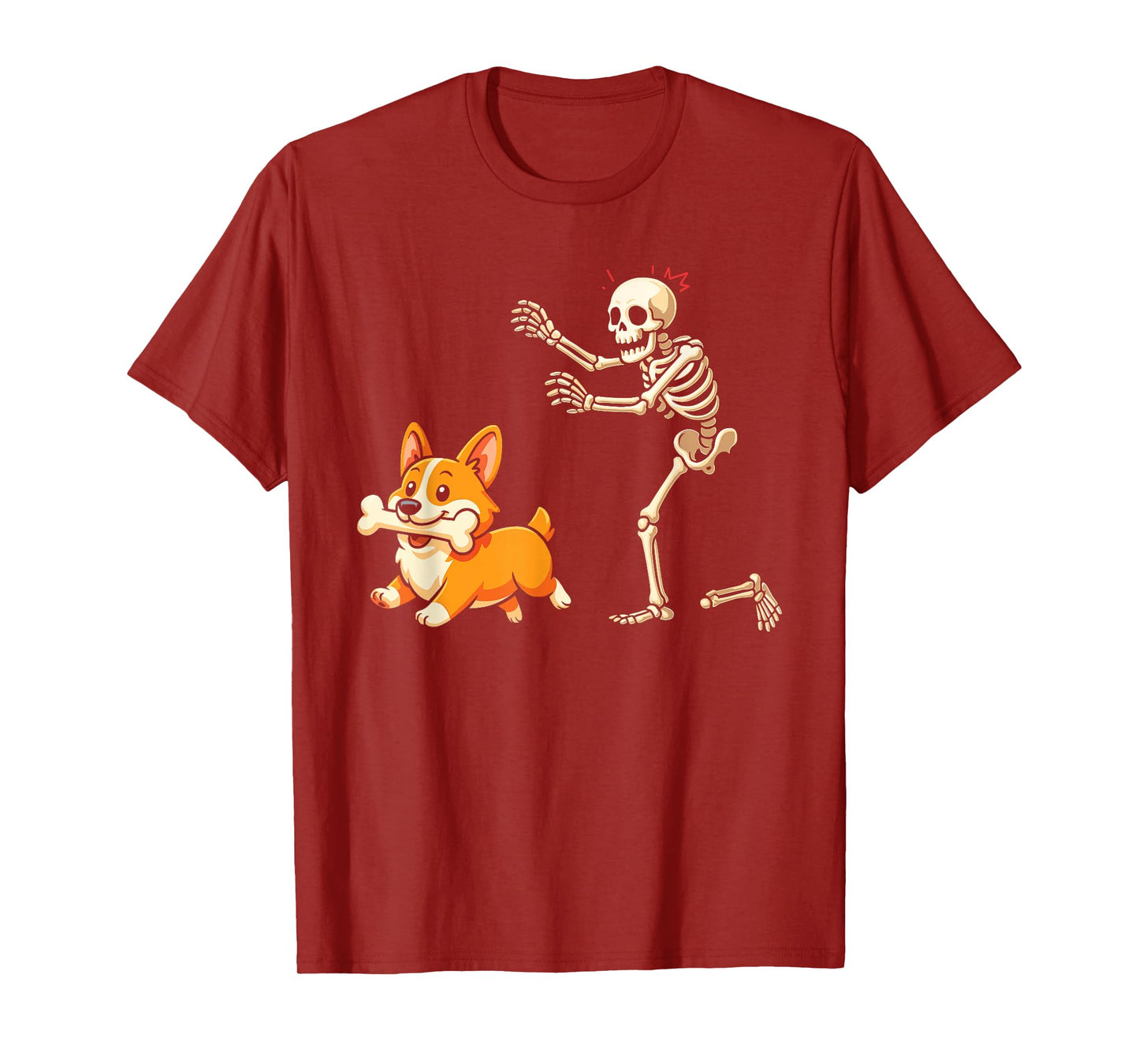 Halloween Dog Funny Skeleton Chasing Corgi Dog T-Shirt