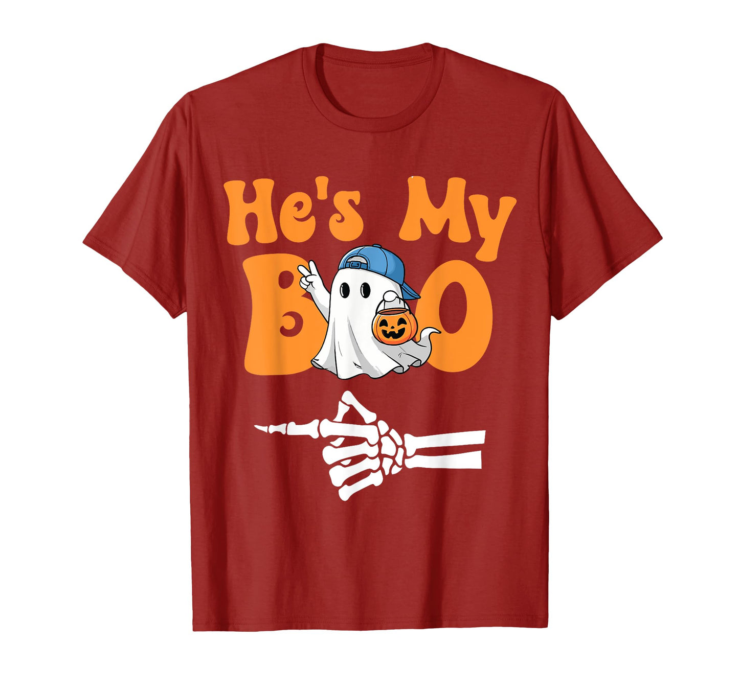 He's My Boo Pumpkin Halloween Boy Kids Mens T-Shirt