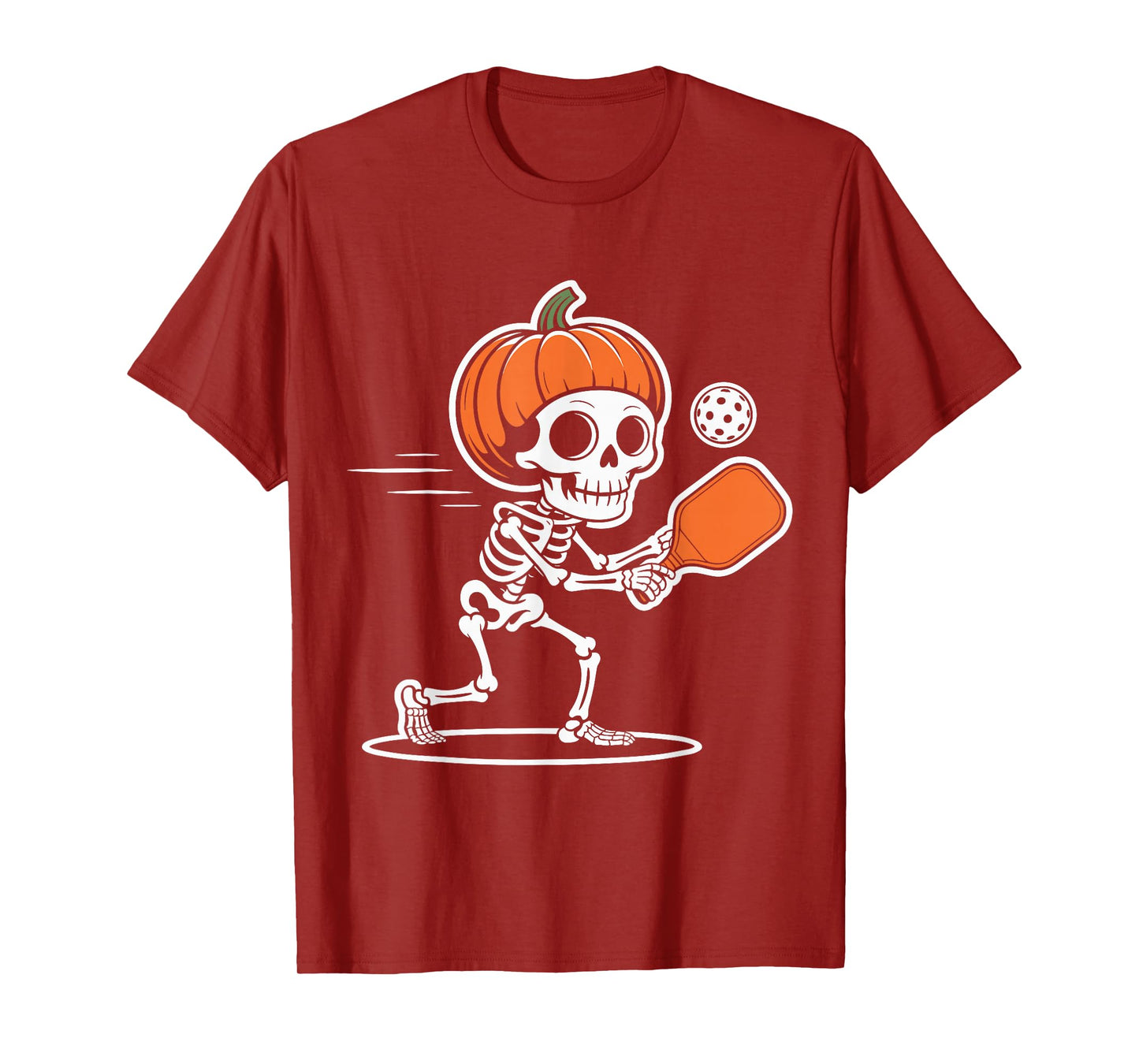 Skeleton Pumpkin Head Halloween Pickleball Fun T-Shirt
