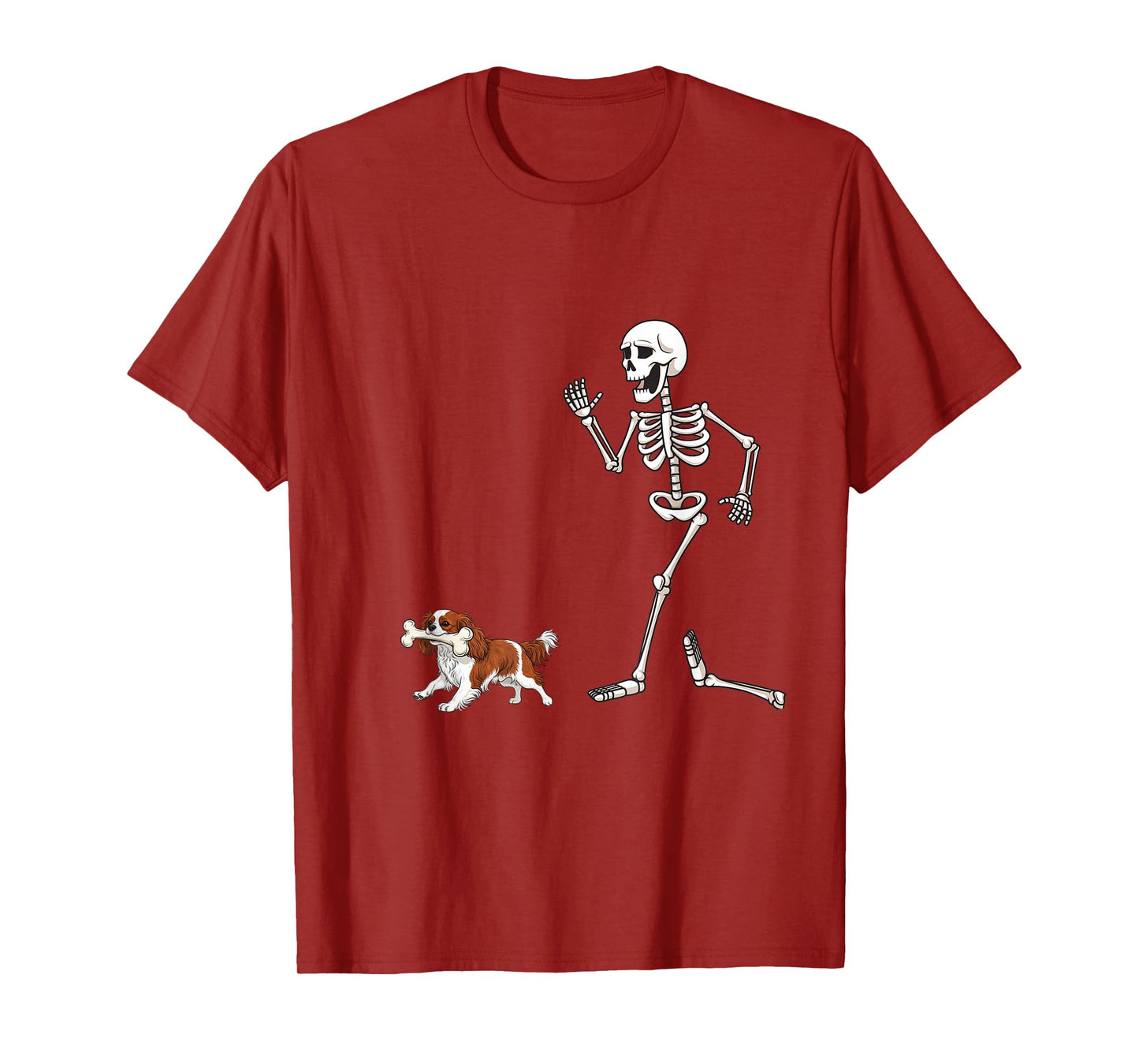 Funny Halloween Cavalier King Charles Spaniel and Skeleton T-Shirt