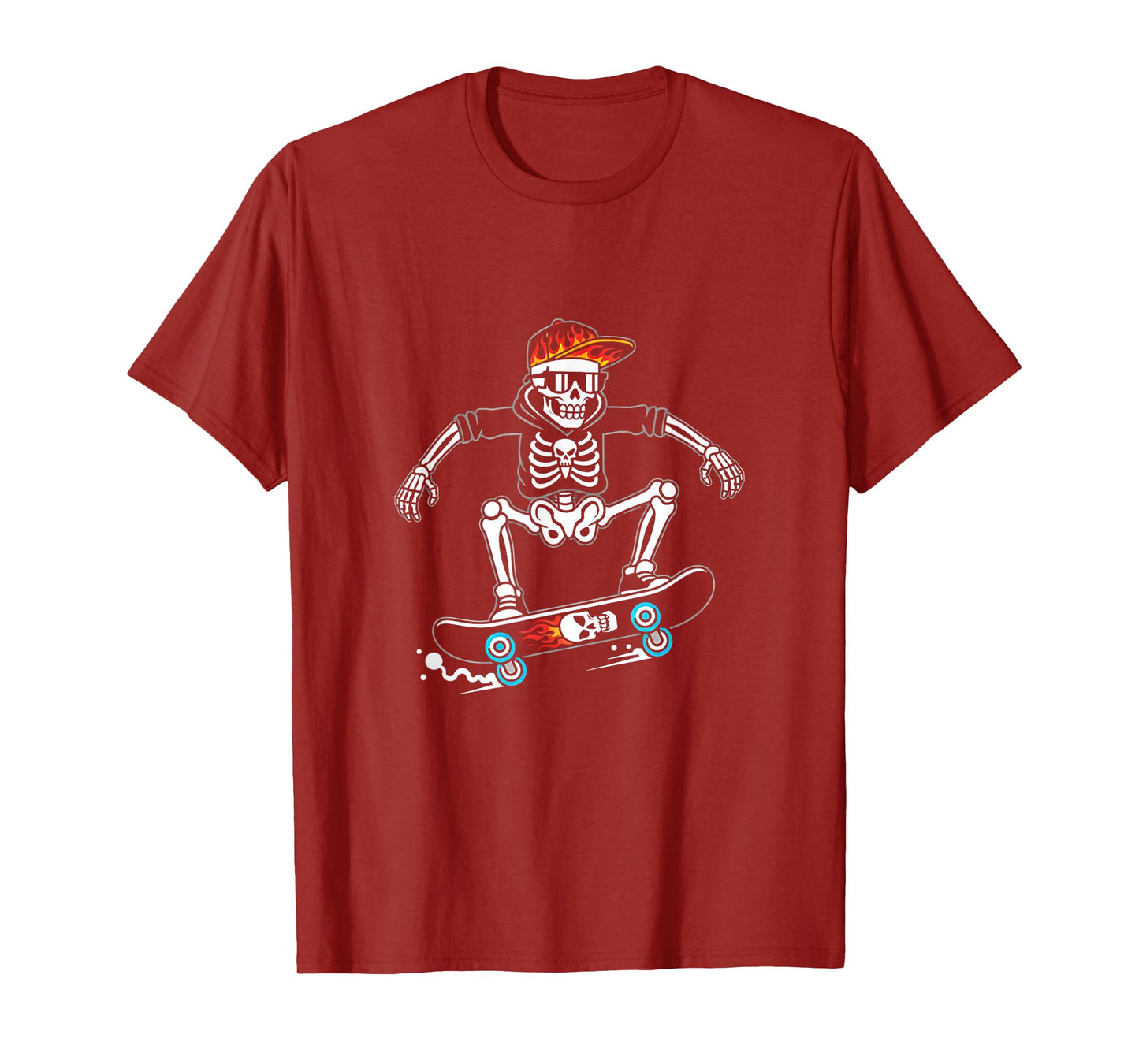 Skeleton Skater Flame Cap Skull Fun T-Shirt